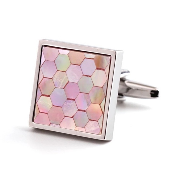 Elegant Pink Mother of Pearl Mosaic Cufflinks - Picture 3 of 17